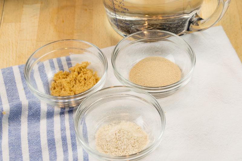 Brown sugar, yeast and diastatic malt portioned for pretzel roll recipe
