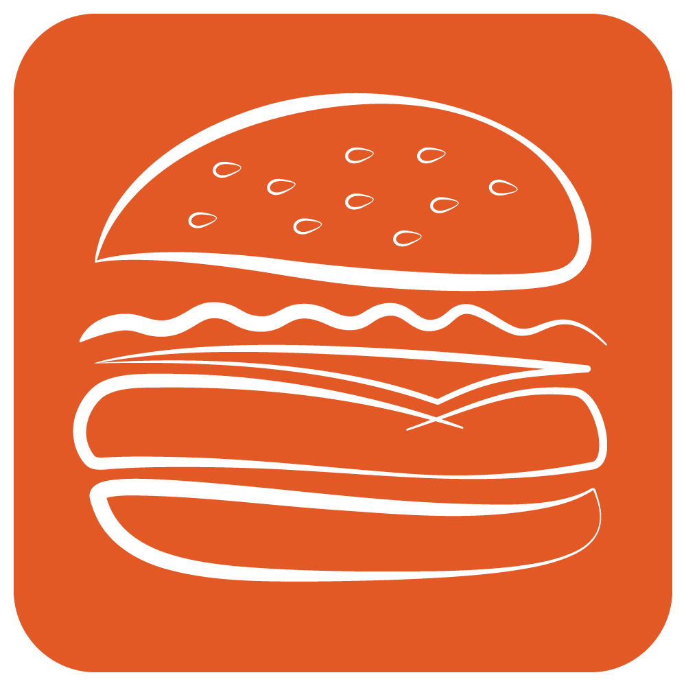 Orange and white Cheeseburger Guru Logo, Square